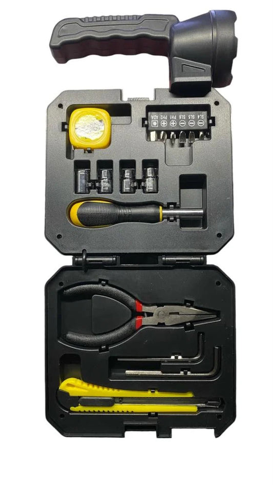 طقم أدوات صيانة متعدد الاستعمالات مع مصباح يدوي قوي