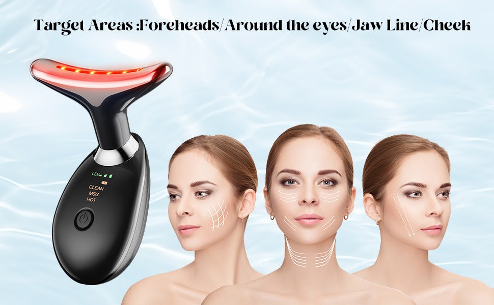 جهاز تدليك الوجه، 3 أوضاع EMS على طريقة غوا شا، و7 ألوان للعلاج بترددات الراديو، مع تسخين 45 درجة لتنظيف الوجه، جهاز لشدّ الذقن المزدوج وغوا شا كهربائي لاسلكي